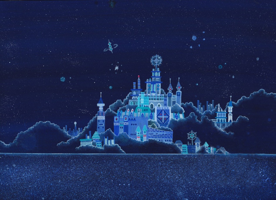 蓝色星空梦幻意境城堡背景图片