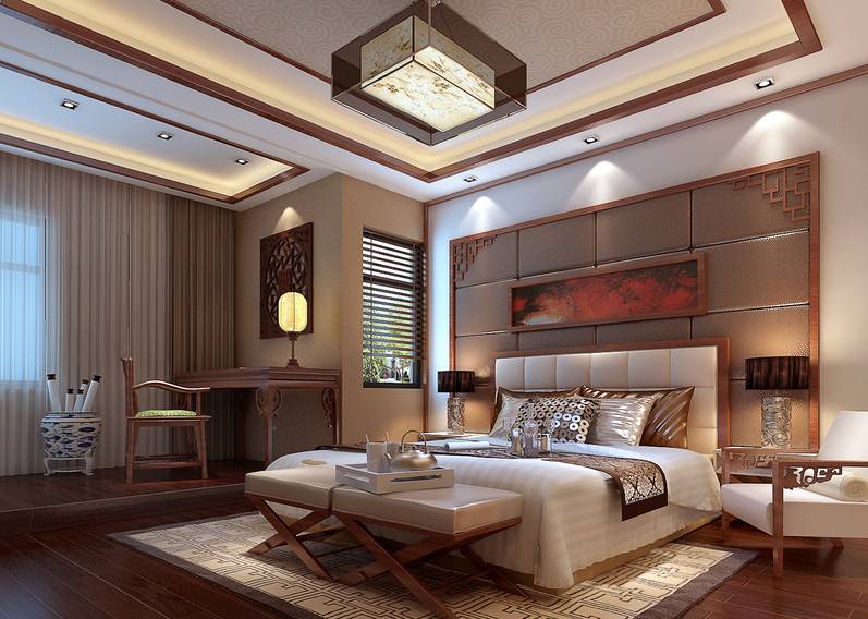 复式套房新中式卧室设计古典精致