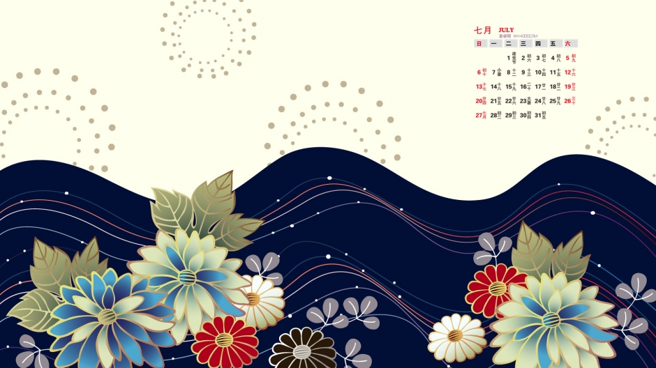 2014年7月日历桌面壁纸精美的炫彩花纹背景