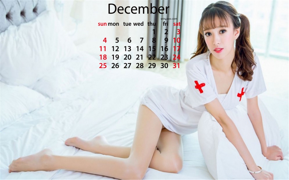 2016年12月日历美女护士装制服诱惑电脑壁纸下载