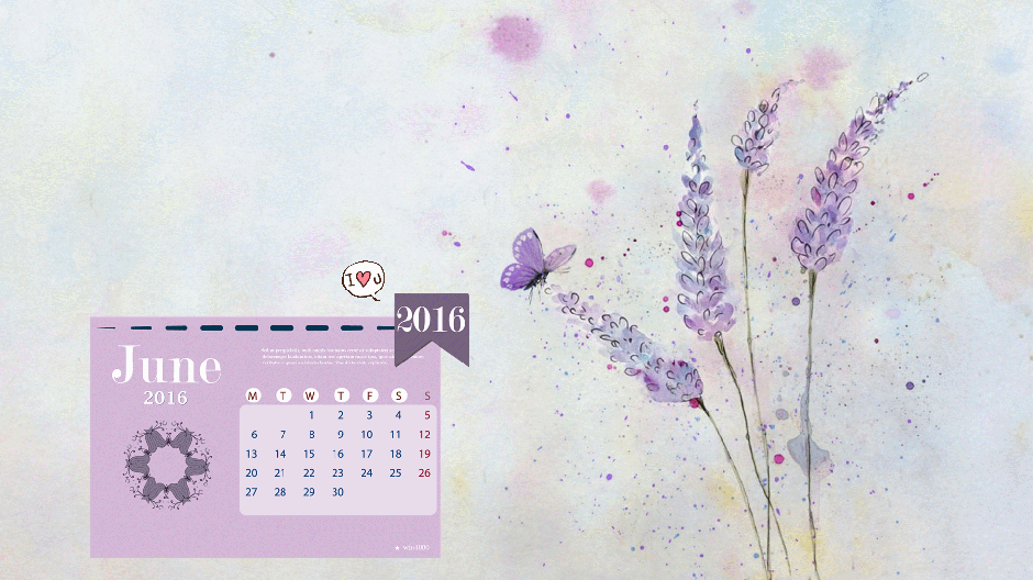 2016年6月日历紫色薰衣草手绘插画电脑桌面壁纸
