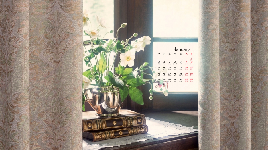 2017年1月唯美家居静物花卉日历壁纸  第二辑