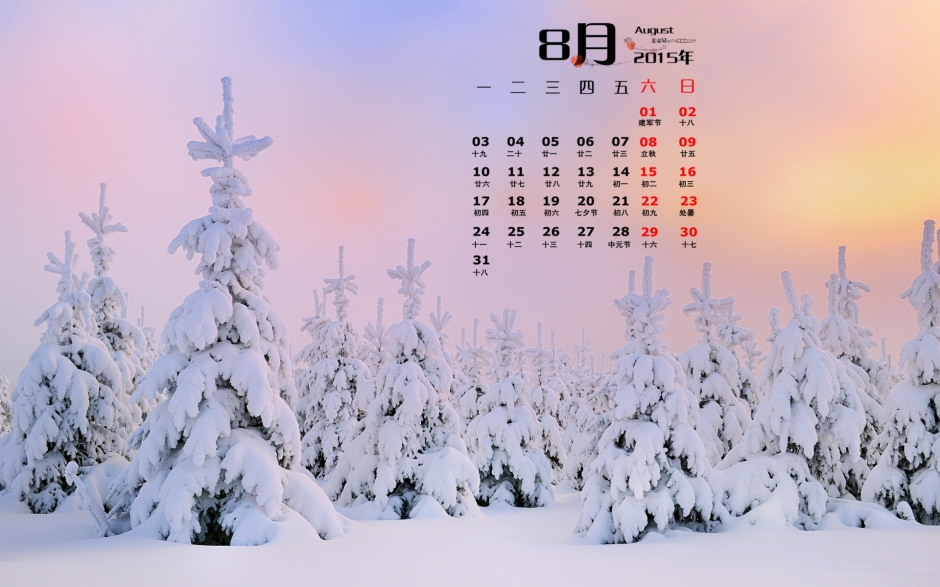 2015年8月日历精选冬日雪花桌面壁纸下载