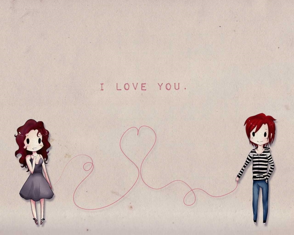 情侣壁纸卡通动漫  极简风格的纯色背景浪漫卡通情侣图片