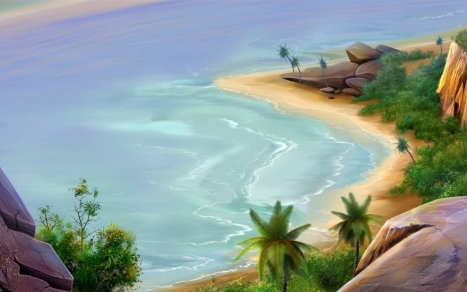 景观手绘海滩风景桌面壁纸