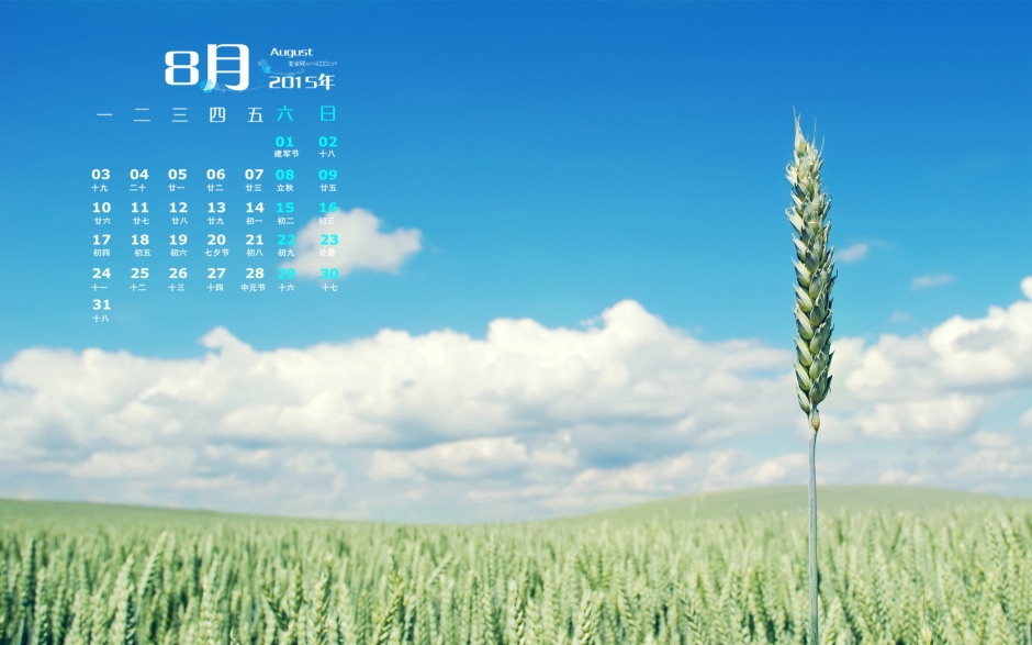 2015年8月日历精选麦穗桌面壁纸图片下载