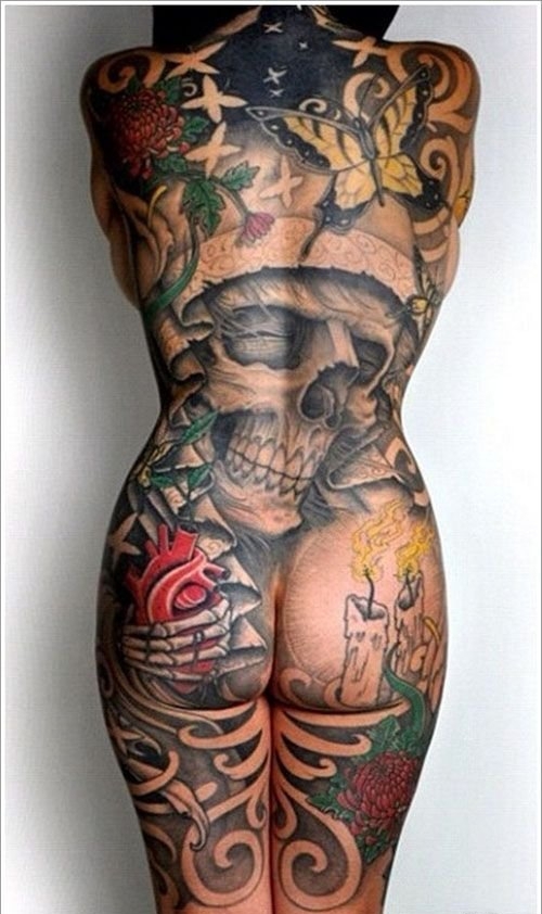 满背骷髅纹身 满背大型刺青骷髅纹身图案