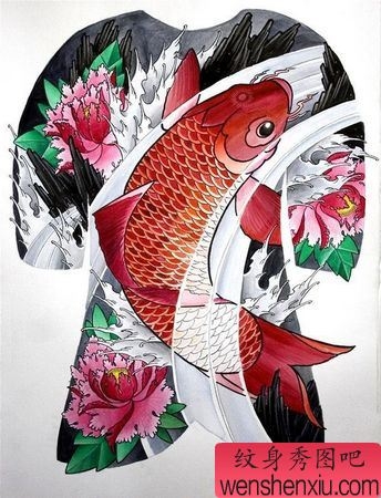 纹身鲤鱼满背 满背红鲤鱼纹身图案