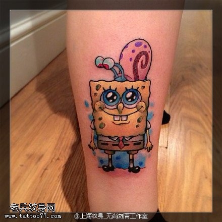 海绵宝宝满背纹身图案 个性爱心海绵宝宝纹身图案