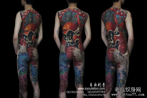 脸谱满背纹身图片 超帅的满背脸谱纹身图集