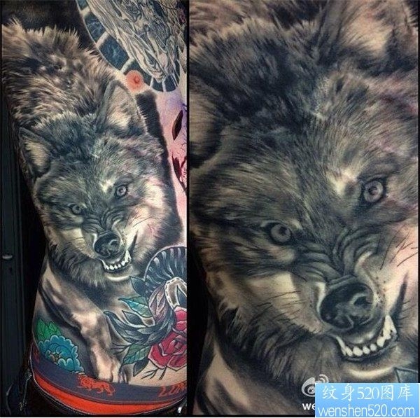 狼纹身满背 满背机械战狼纹身图案