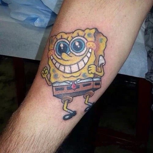 海绵宝宝满背纹身图案 个性爱心海绵宝宝纹身图案