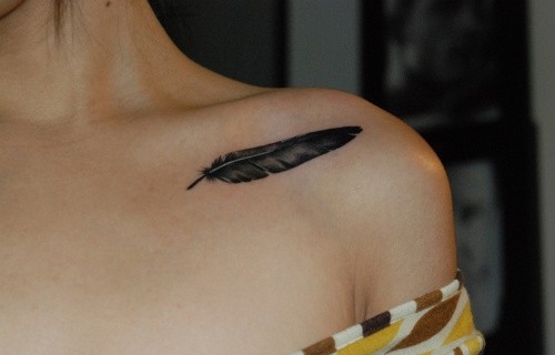 纹身图案女羽毛锁骨 女神两边锁骨羽毛纹身刺青