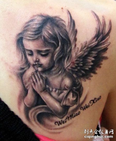 天使祈祷纹身图案 宗教祈祷天使纹身图片