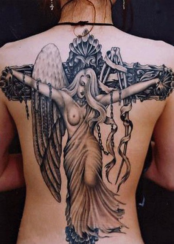 天使纹身满背图片 满背炫酷女天使纹身图案