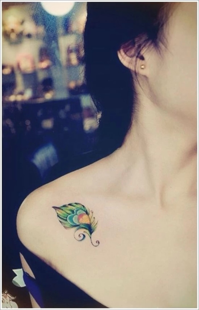 纹身图案女锁骨羽毛 女生锁骨漂亮的羽毛隐形纹身图案