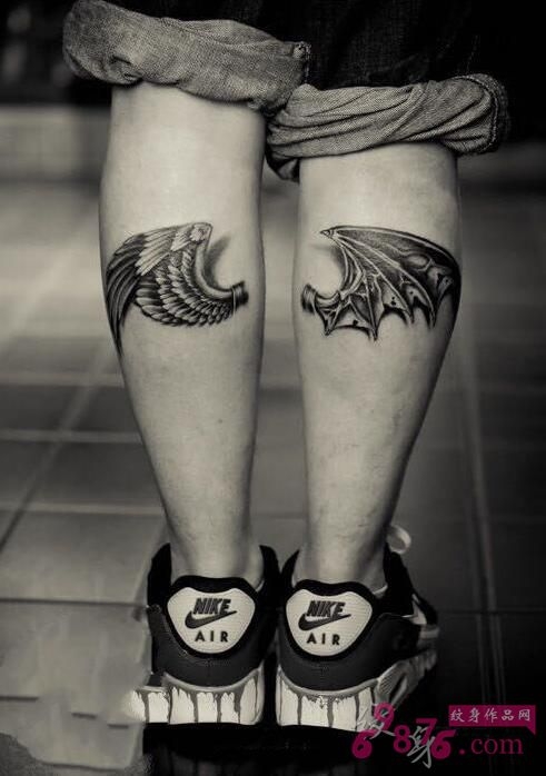 天使小腿纹身图片 小腿上被捆绑的天使纹身图集