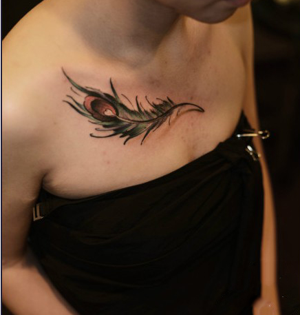 纹身图案女羽毛锁骨 女神两边锁骨羽毛纹身刺青