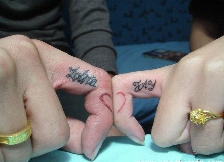 手指英文字母纹身 情侣手指英文字母纹身图片