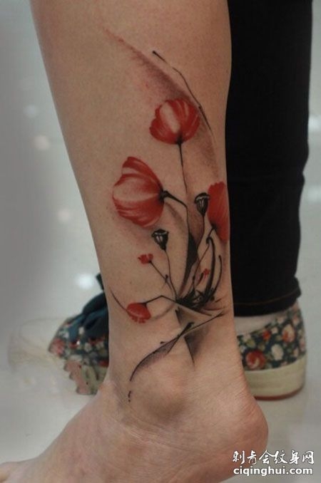 罂粟花 纹身 美女腰部漂亮潮流的罂粟花纹身图片