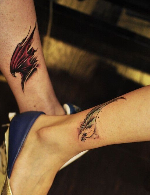 天使恶魔纹身 翅膀 天使恶魔情侣图腾纹身图案