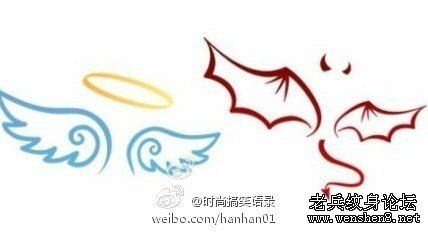 天使恶魔情侣纹身图案 时尚好看的天使与恶魔翅膀纹身图片