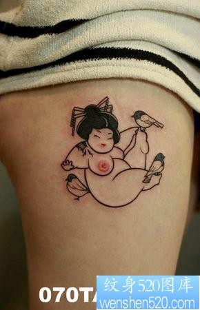 日本纹身图片：美女腿部另类可爱艺妓纹身图案