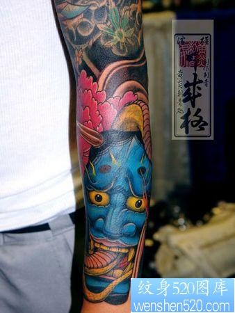 日本纹身图片：手臂彩色般若纹身图案