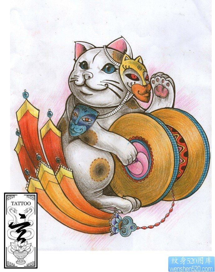 纹身520图库推荐一张带面具的猫纹身图片