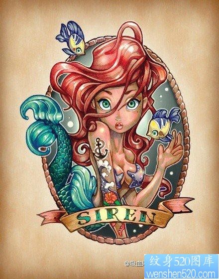 一张可爱的美人鱼纹身图片