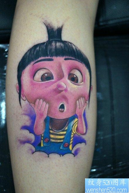 腿部可爱的一张卡通小女孩纹身图片