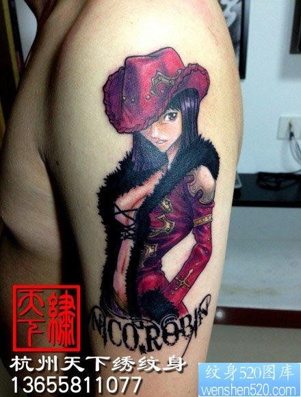 手臂漂亮的海贼王美女罗宾纹身图片