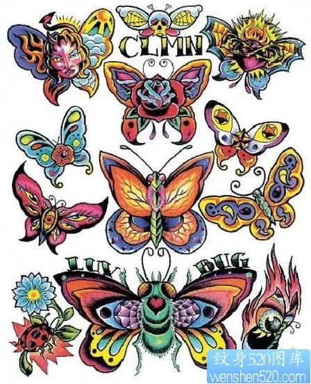 纹身图片：彩色蝴蝶纹身图案