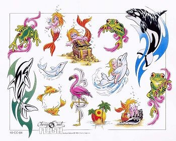 卡通海豚美人鱼纹身图片图案