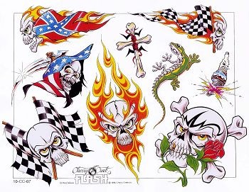 卡通骷髅玫瑰十字架骨头旗帜蜥蜴纹身图片