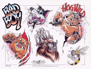 可爱卡通狗狗猪纹身图片图案