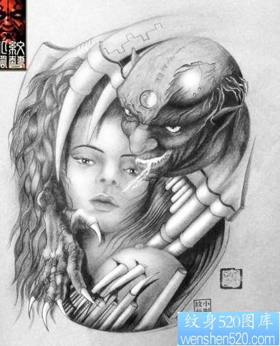 恶魔美女纹身图片图片：欧美恶魔美女纹身图案