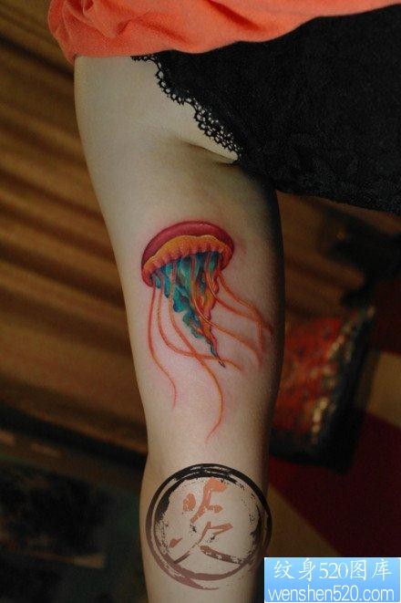 女人手臂内侧好看流行的水母纹身图片