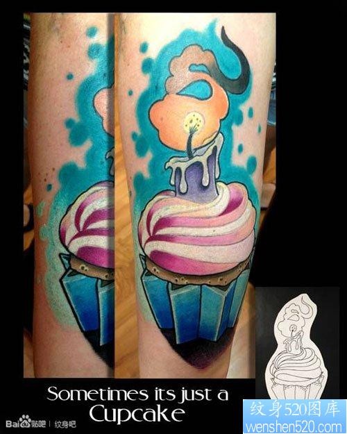 手臂经典流行的蜡烛冰激凌纹身图片