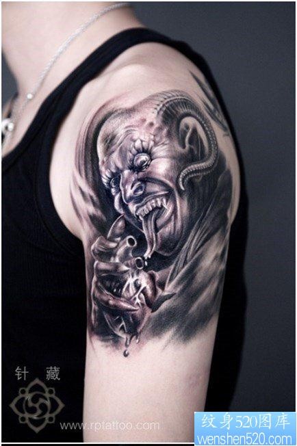 超酷帅气的一张恶魔撒旦纹身图片