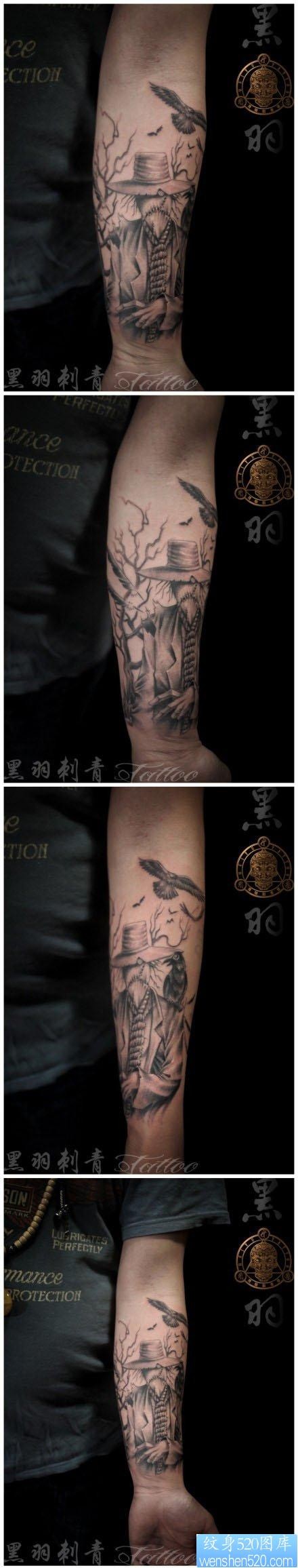手臂流行很酷的稻草人纹身图片