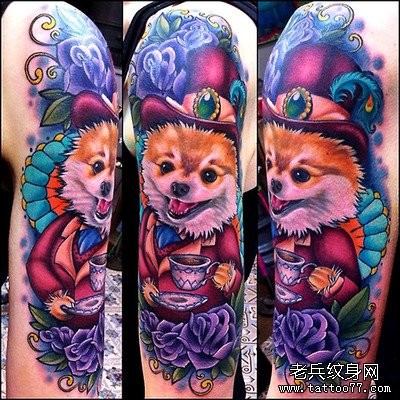 一张大臂彩色狐狸纹身作品