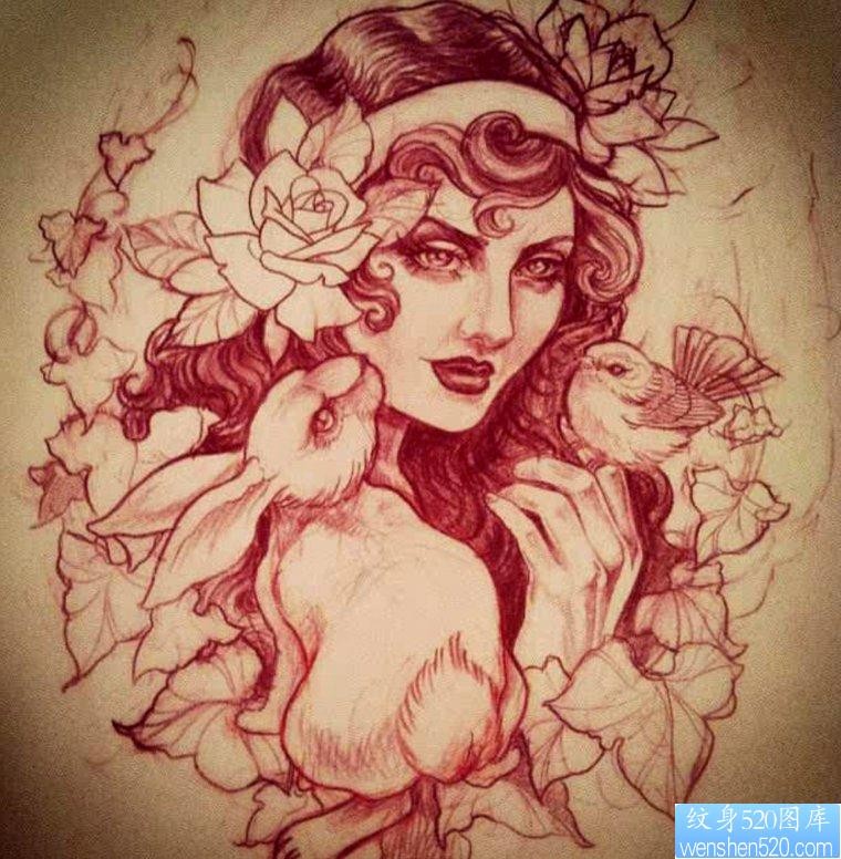 展示一张欧美美女兔子纹身图片