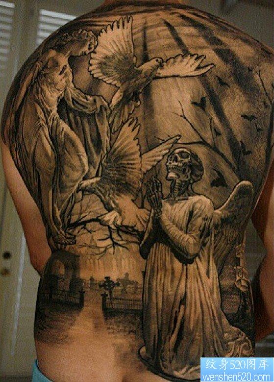 一张欧美经典满背人物纹身图案