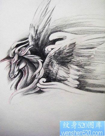 独角兽纹身图片：一张独角兽翅膀纹身素材纹身图片图案