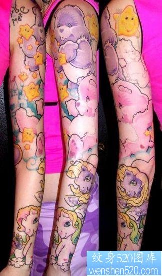 超可爱彩色卡通星星小熊独角兽花臂纹身图案
