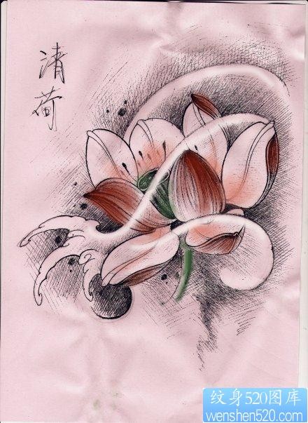 一张清雅流行的莲花纹身图片