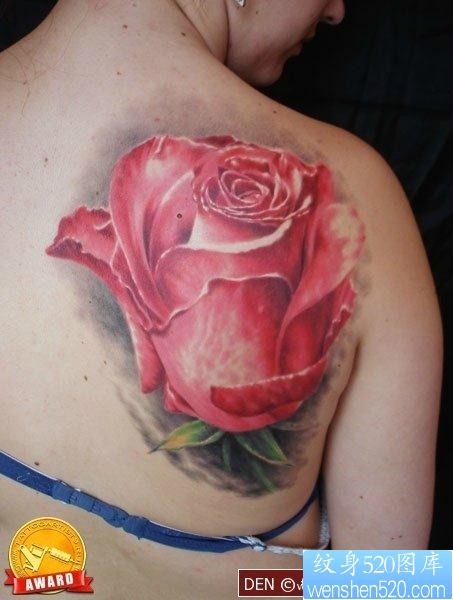 美女肩背漂亮流行的玫瑰花纹身图片