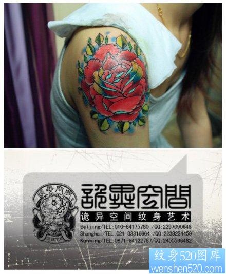 手臂漂亮好看的school玫瑰花纹身图片