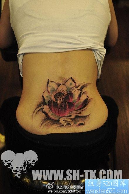 女人腰部唯美流行的莲花纹身图片